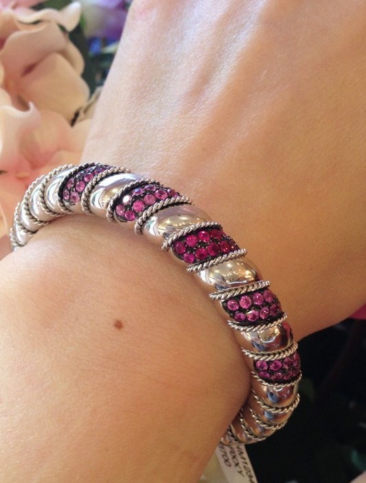Ruby & Pink Sapphire Cuff Bangle Bracelet 3cts 18K White